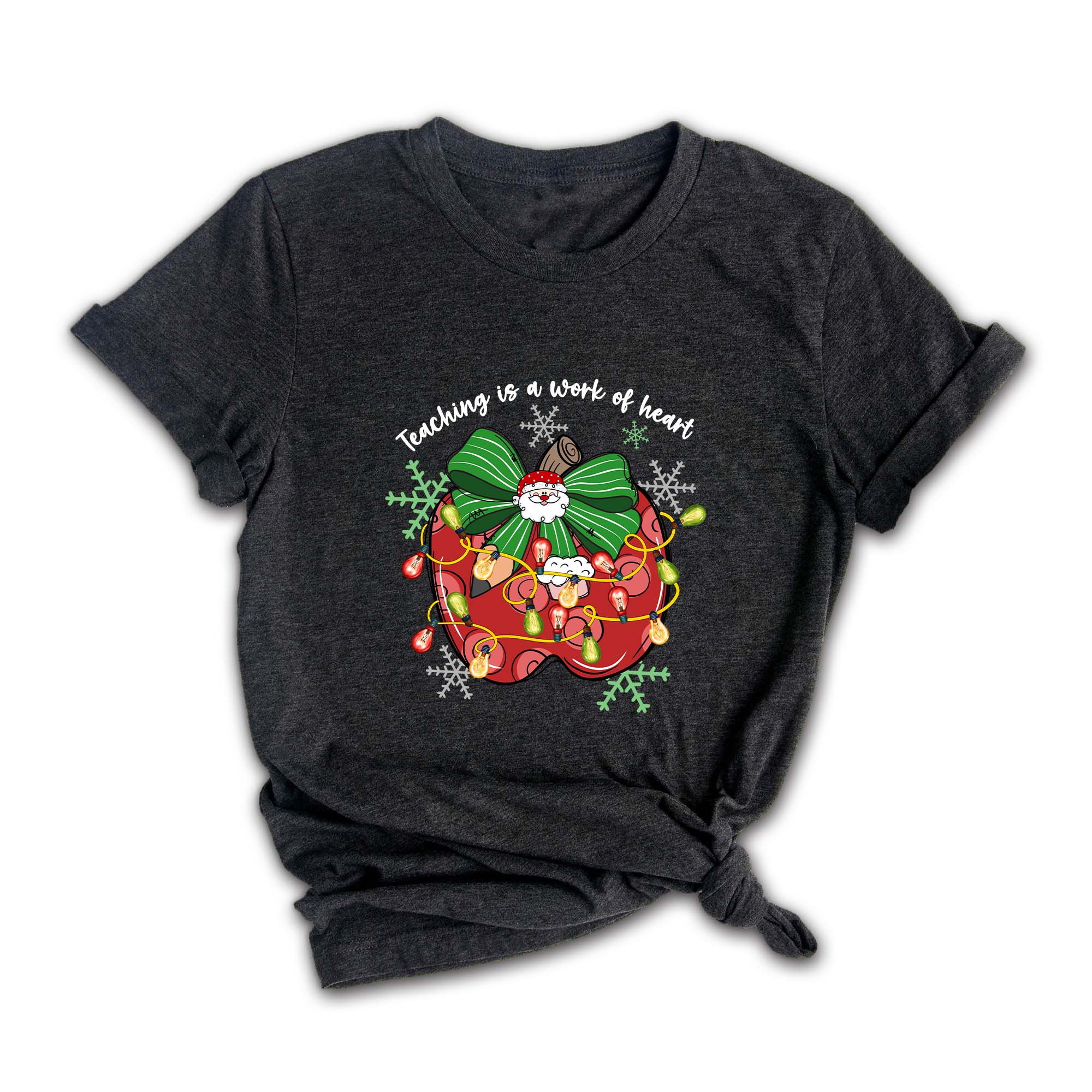 Comfort Colors Teaching is a work of Heart Shirt, Christmas Pencil Shirt, Christmas Gift, Teacher Coquette Christmas Shirt