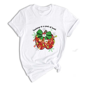 Comfort Colors Teaching is a work of Heart Shirt, Christmas Pencil Shirt, Christmas Gift, Teacher Coquette Christmas Shirt