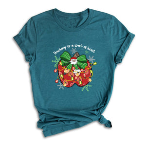 Comfort Colors Teaching is a work of Heart Shirt, Christmas Pencil Shirt, Christmas Gift, Teacher Coquette Christmas Shirt