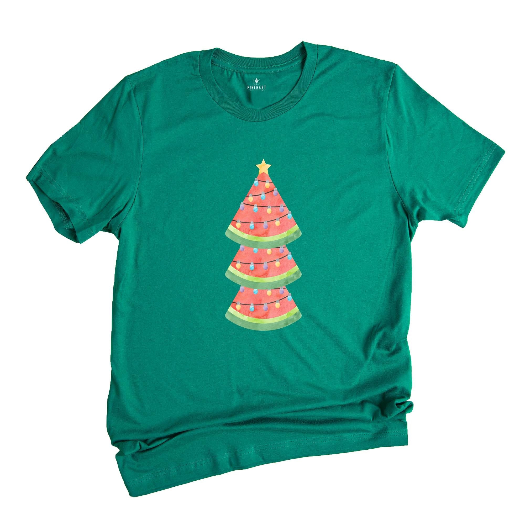 Comfort Colors Watermelon Tree Shirt, Christmas T-Shirt, Xmas in July Shirt, Summer Santa Tshirt, Beach Christmas Gift