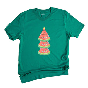 Comfort Colors Watermelon Tree Shirt, Christmas T-Shirt, Xmas in July Shirt, Summer Santa Tshirt, Beach Christmas Gift