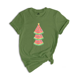 Comfort Colors Watermelon Tree Shirt, Christmas T-Shirt, Xmas in July Shirt, Summer Santa Tshirt, Beach Christmas Gift
