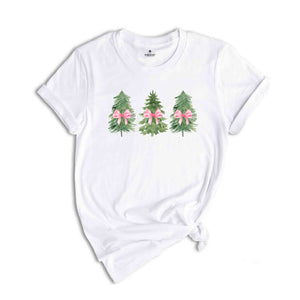 Coquette Pink Bow Christmas Sweatshirt, Christmas Tree Shirt, Christmas Sweatshirt, Girly Christmas Sweater, Coquette Bow Sweater