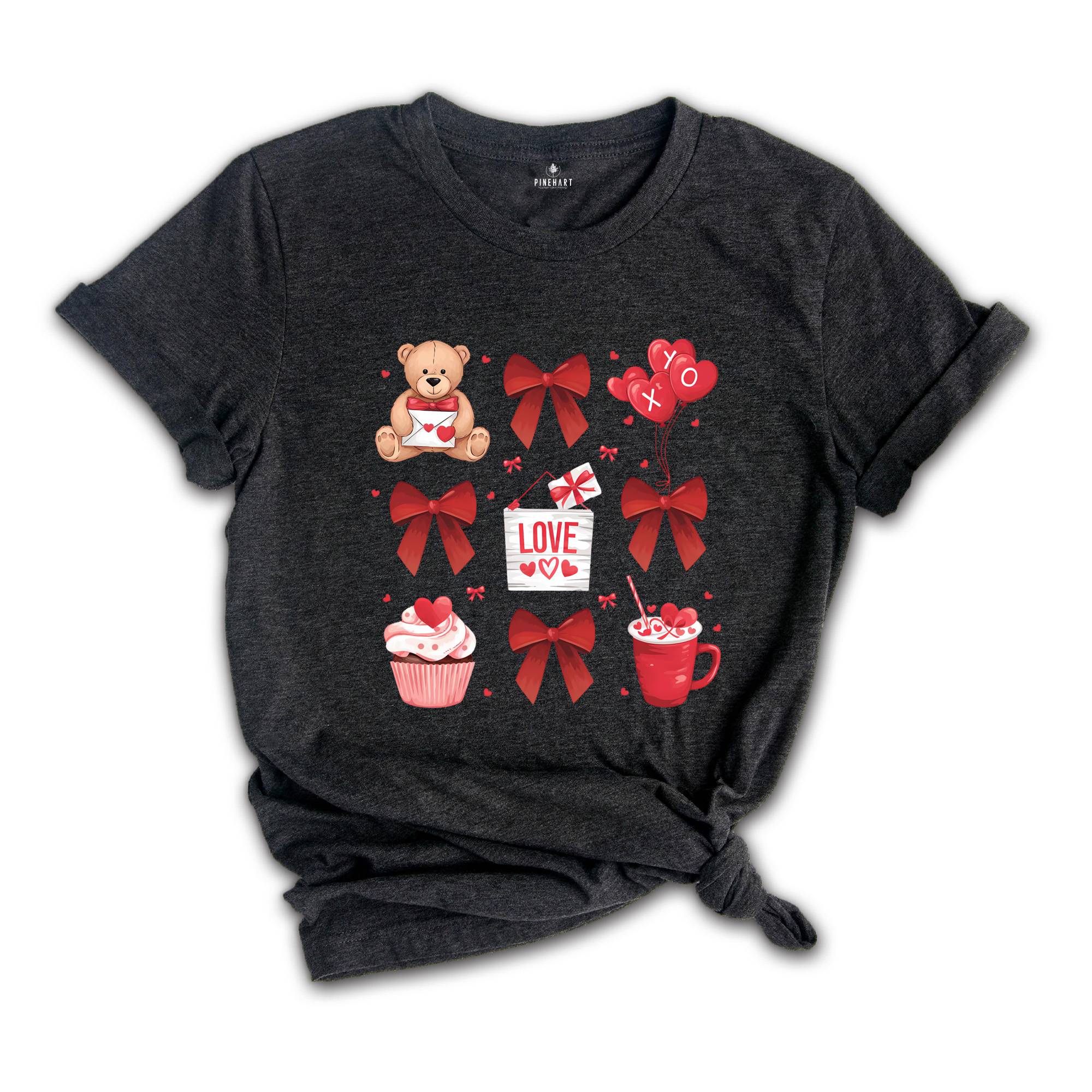 Coquette Valentine Heart Bow T-Shirt, Retro Valentine Shirt, Valentines Day Bow Shirt, Coquette Bow T-Shirt, Bow Valentine Gifts