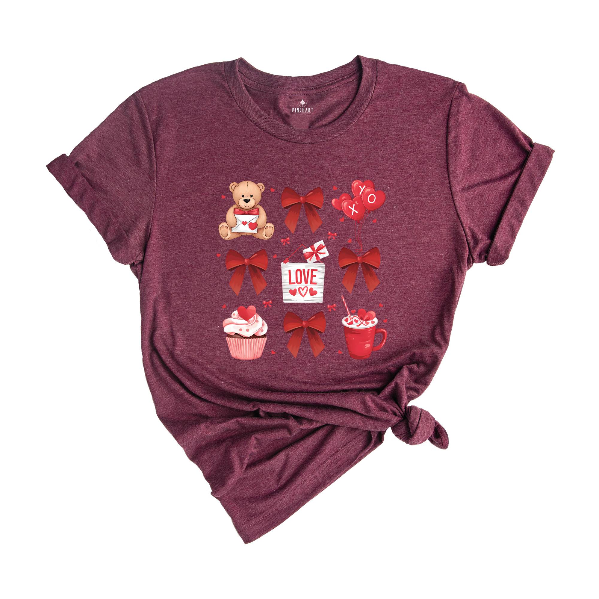 Coquette Valentine Heart Bow T-Shirt, Retro Valentine Shirt, Valentines Day Bow Shirt, Coquette Bow T-Shirt, Bow Valentine Gifts