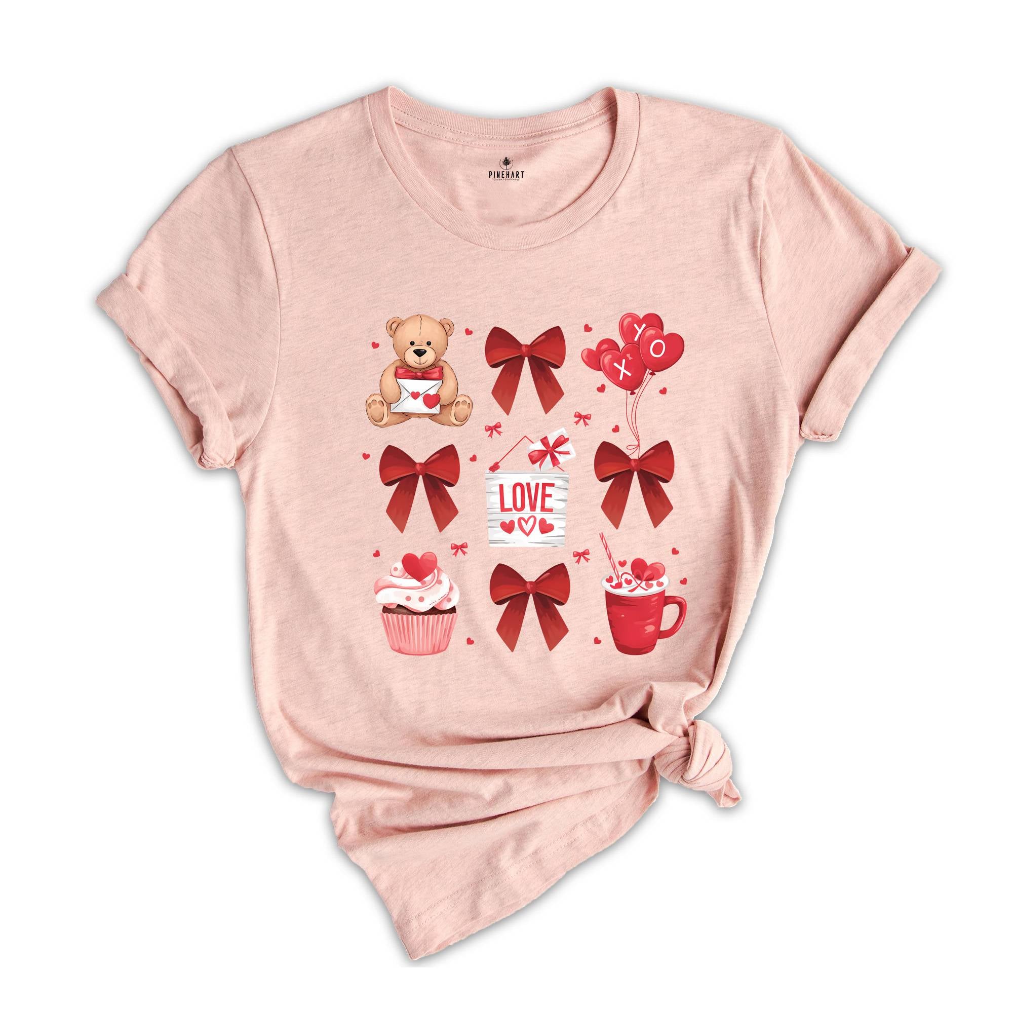 Coquette Valentine Heart Bow T-Shirt, Retro Valentine Shirt, Valentines Day Bow Shirt, Coquette Bow T-Shirt, Bow Valentine Gifts