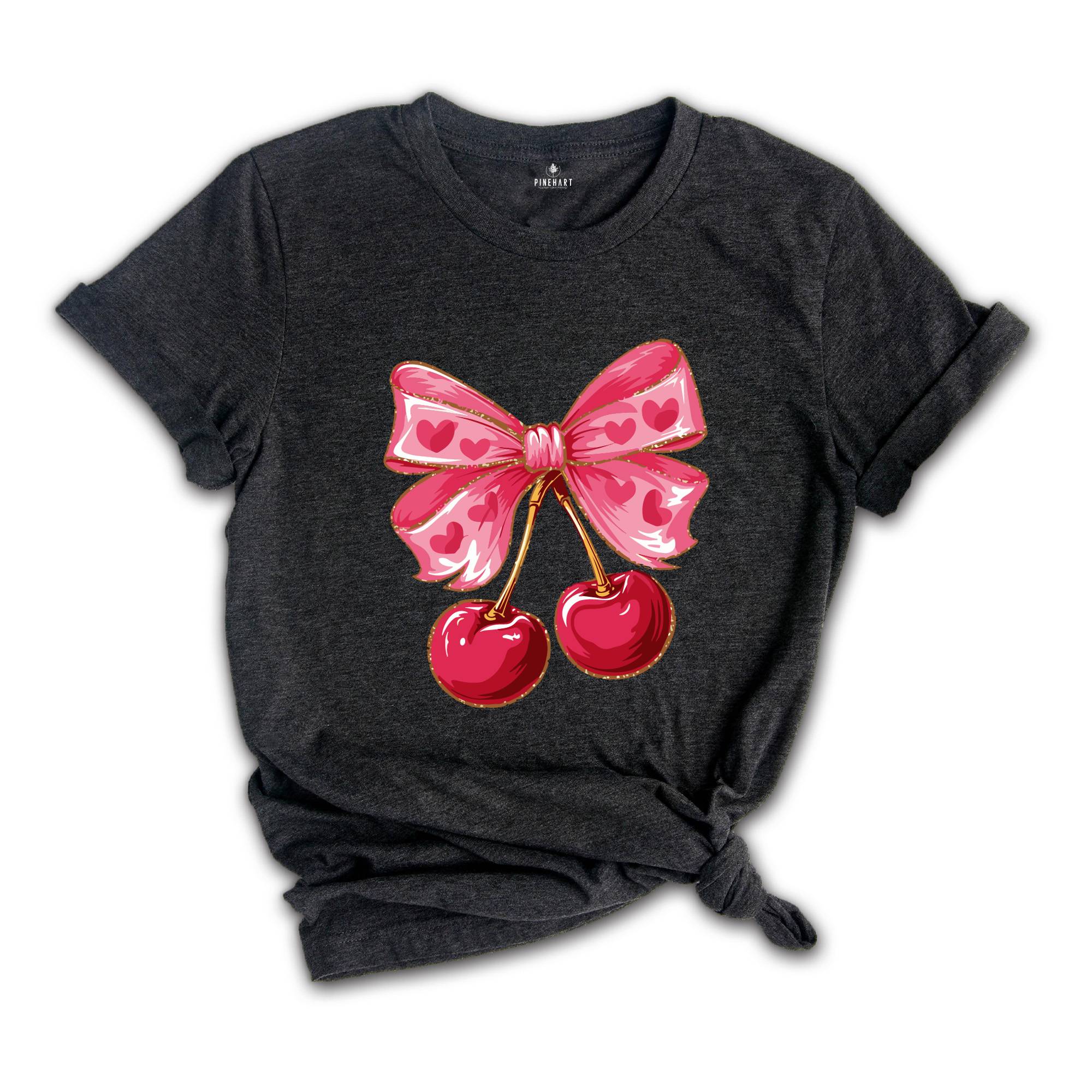 Coquette Valentine Heart Shirt, Valentine Day Shirt, Valentine Bow Shirt, Cherry Coquette core Shirt, Pink Valentine Day Shirt