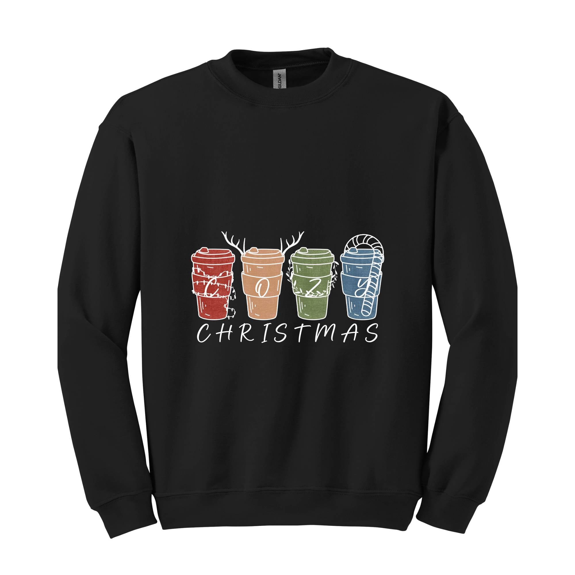 Cozy Christmas Sweatshirt, Christmas Coffee Cups Sweatshirt, Coffee Lover Christmas Sweatshirt, Holiday Sweatshirt, New Year Sweatshirt, Christmas Gift, Xmas Sweatshirt