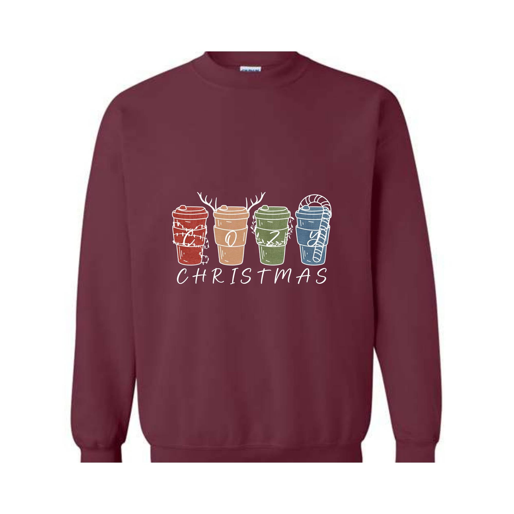 Cozy Christmas Sweatshirt, Christmas Coffee Cups Sweatshirt, Coffee Lover Christmas Sweatshirt, Holiday Sweatshirt, New Year Sweatshirt, Christmas Gift, Xmas Sweatshirt