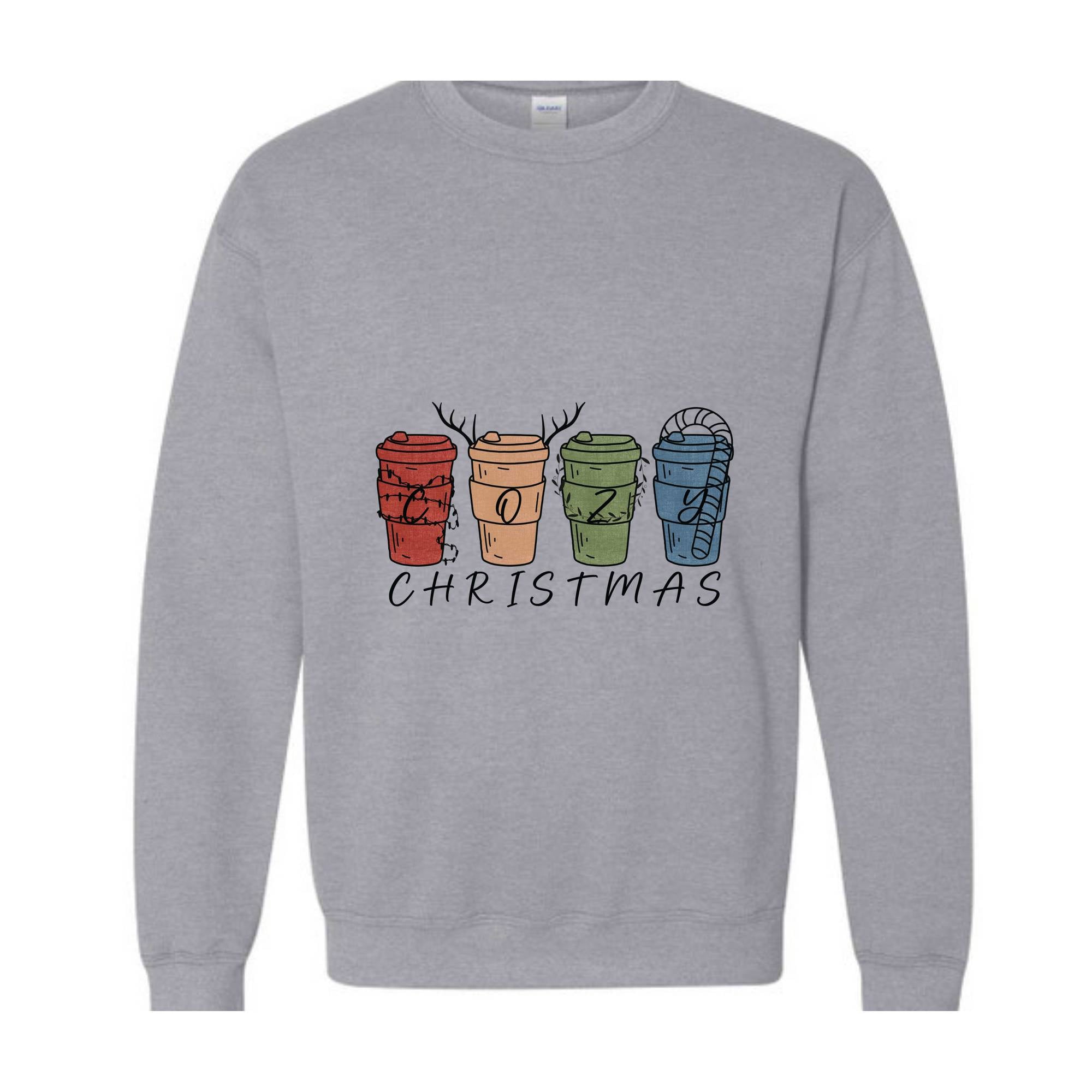Cozy Christmas Sweatshirt, Christmas Coffee Cups Sweatshirt, Coffee Lover Christmas Sweatshirt, Holiday Sweatshirt, New Year Sweatshirt, Christmas Gift, Xmas Sweatshirt
