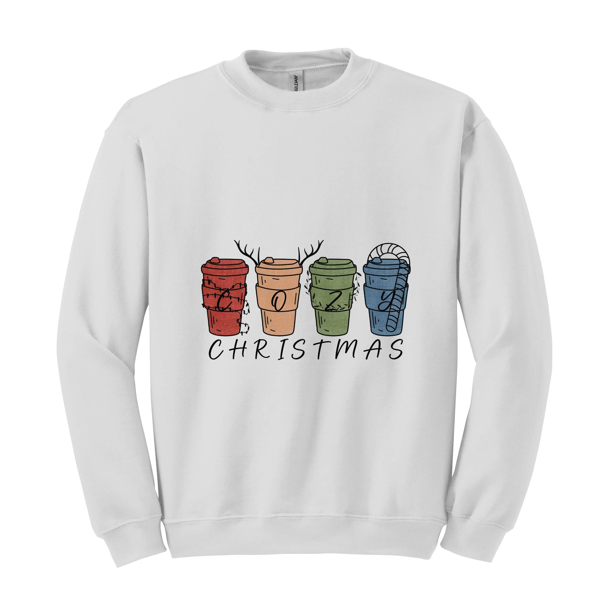 Cozy Christmas Sweatshirt, Christmas Coffee Cups Sweatshirt, Coffee Lover Christmas Sweatshirt, Holiday Sweatshirt, New Year Sweatshirt, Christmas Gift, Xmas Sweatshirt