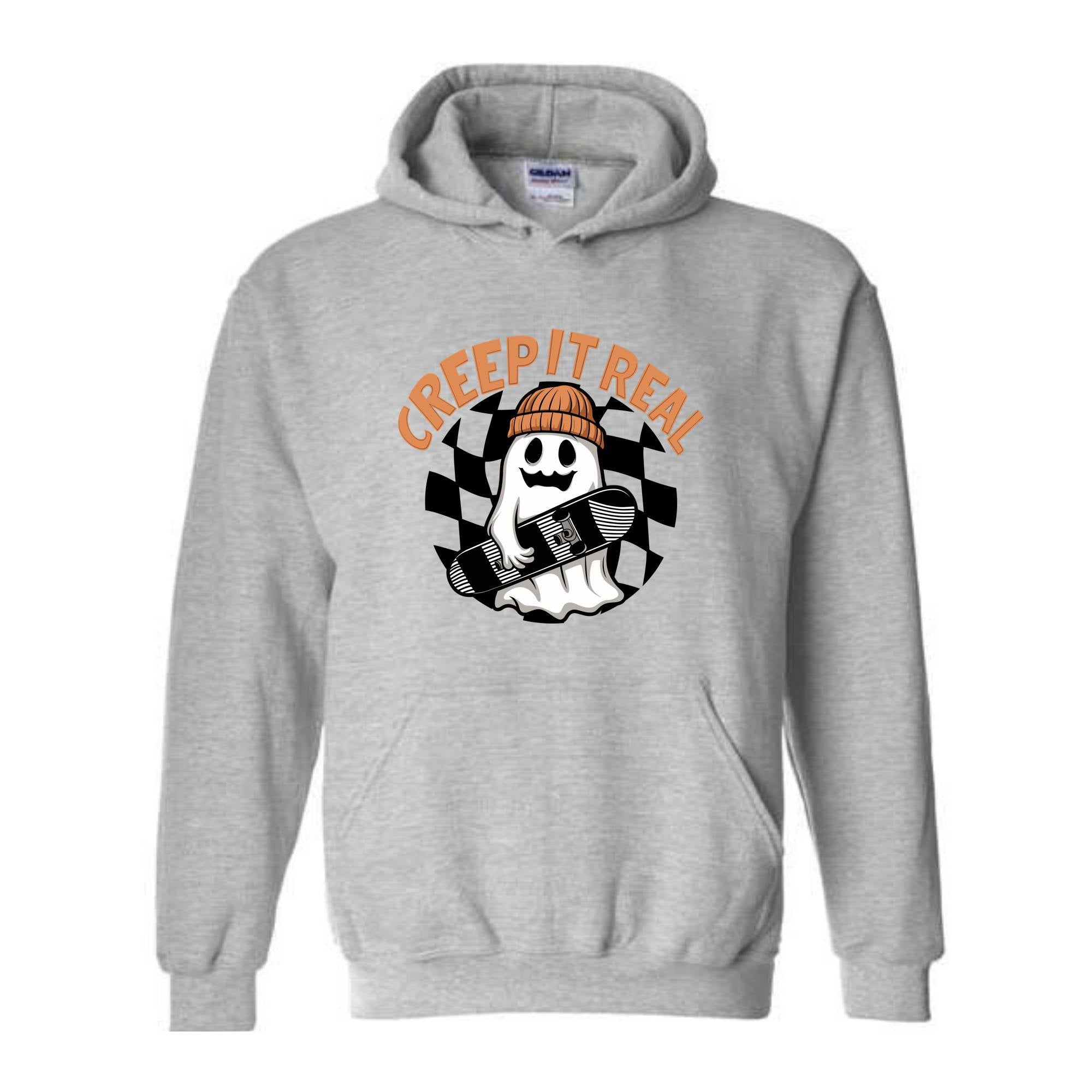 Creep It Real Halloween Hoodie, Cute Skater Ghost Hoodie, Funny Halloween Hoodie, Cute Fall Hoodie, Spooky Season Hoodie