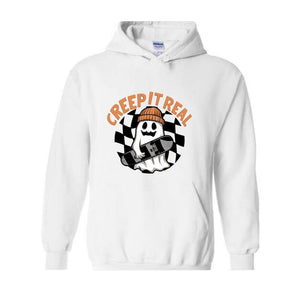 Creep It Real Halloween Hoodie, Cute Skater Ghost Hoodie, Funny Halloween Hoodie, Cute Fall Hoodie, Spooky Season Hoodie