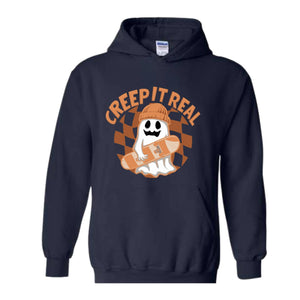 Creep It Real Halloween Hoodie, Cute Skater Ghost Hoodie, Funny Halloween Hoodie, Cute Fall Hoodie, Spooky Season Hoodie