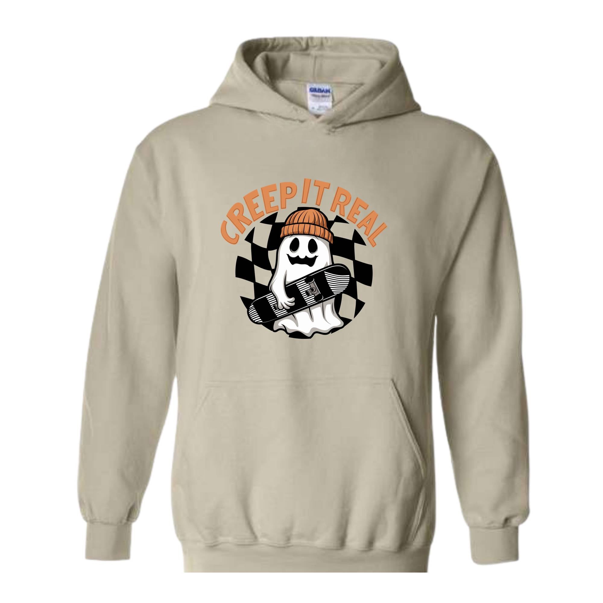 Creep It Real Halloween Hoodie, Cute Skater Ghost Hoodie, Funny Halloween Hoodie, Cute Fall Hoodie, Spooky Season Hoodie