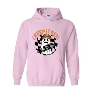 Creep It Real Halloween Hoodie, Cute Skater Ghost Hoodie, Funny Halloween Hoodie, Cute Fall Hoodie, Spooky Season Hoodie