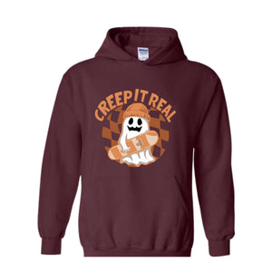 Creep It Real Halloween Hoodie, Cute Skater Ghost Hoodie, Funny Halloween Hoodie, Cute Fall Hoodie, Spooky Season Hoodie