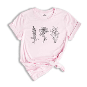 Custom Birth Flower Of Children T-Shirt, Birth Month T-Shirt