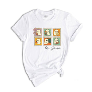 Custom Halloween Teacher Shirt, Spooky Teacher Halloween Shirt, Retro Teacher Ghost Tee, Cute Teacher Name Shirt, Gift for Teacher