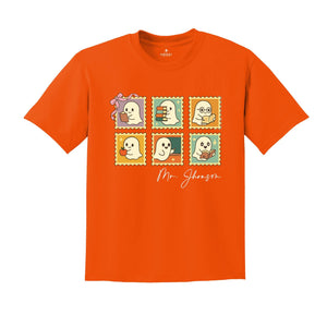 Custom Halloween Teacher Shirt, Spooky Teacher Halloween Shirt, Retro Teacher Ghost Tee, Cute Teacher Name Shirt, Gift for Teacher