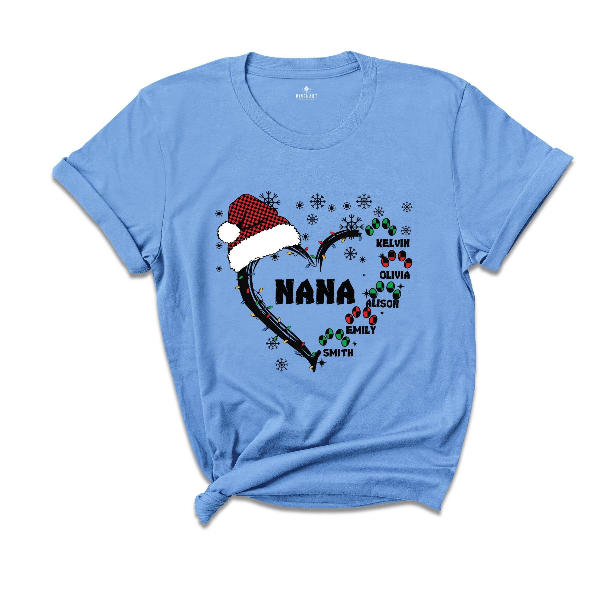 Custom Nana Christmas Shirt, Grandkids Name Shirt, Gift for Nana, Grandma Christmas Shirt, Grandma Heart Shirt, Nana Holiday Tee