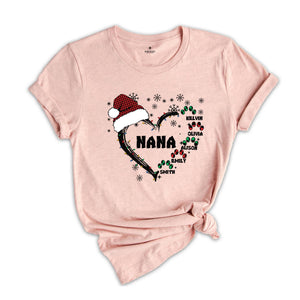 Custom Nana Christmas Shirt, Grandkids Name Shirt, Gift for Nana, Grandma Christmas Shirt, Grandma Heart Shirt, Nana Holiday Tee