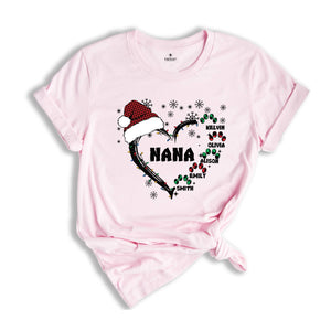 Custom Nana Christmas Shirt, Grandkids Name Shirt, Gift for Nana, Grandma Christmas Shirt, Grandma Heart Shirt, Nana Holiday Tee