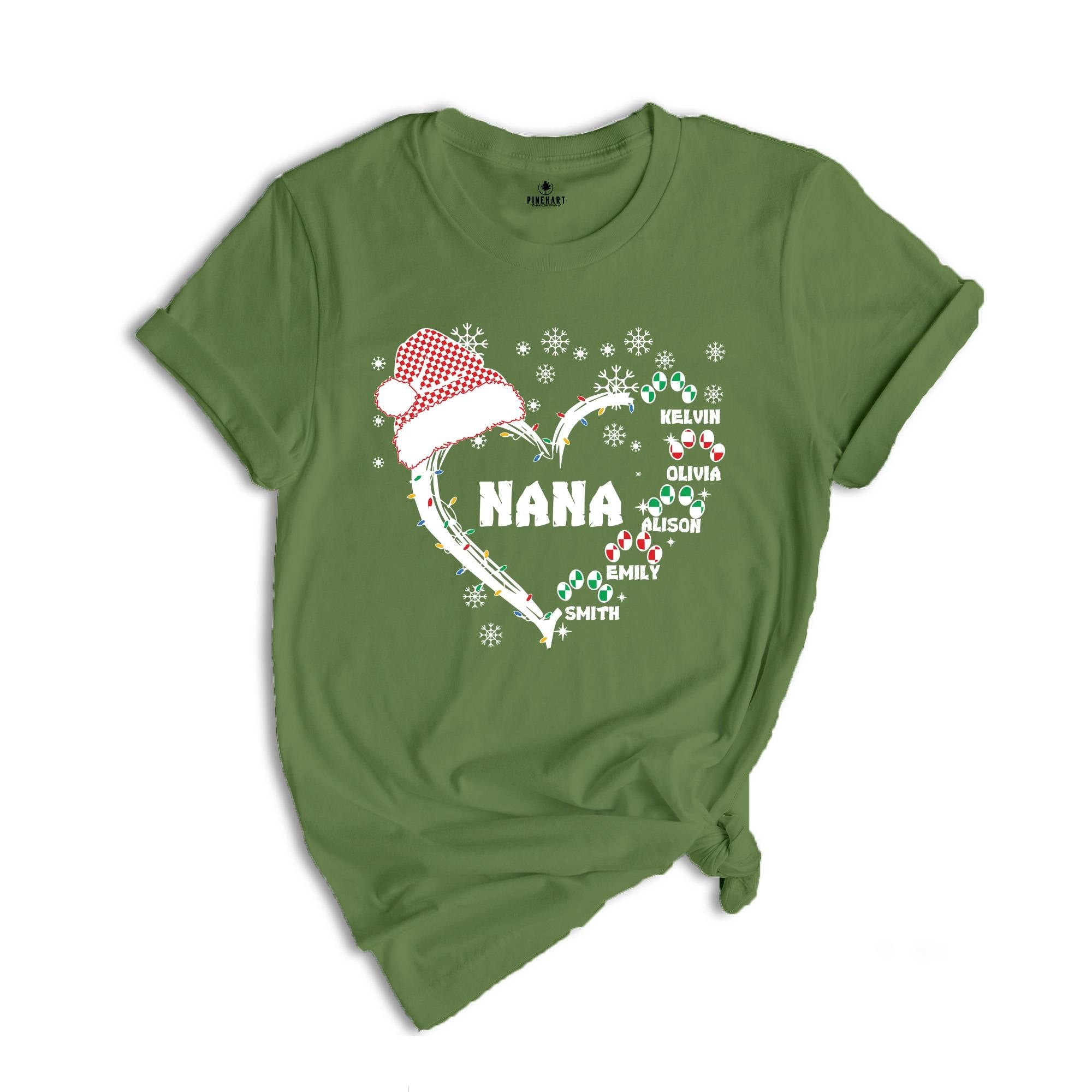 Custom Nana Christmas Shirt, Grandkids Name Shirt, Gift for Nana, Grandma Christmas Shirt, Grandma Heart Shirt, Nana Holiday Tee