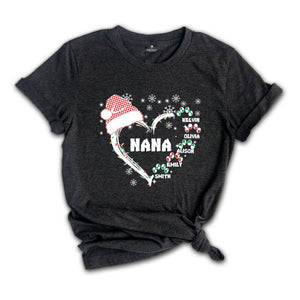Custom Nana Christmas Shirt, Grandkids Name Shirt, Gift for Nana, Grandma Christmas Shirt, Grandma Heart Shirt, Nana Holiday Tee