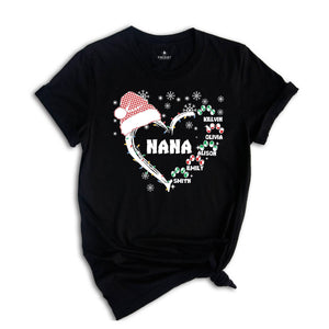 Custom Nana Christmas Shirt, Grandkids Name Shirt, Gift for Nana, Grandma Christmas Shirt, Grandma Heart Shirt, Nana Holiday Tee