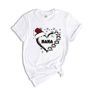 Custom Nana Christmas Shirt, Grandkids Name Shirt, Gift for Nana, Grandma Christmas Shirt, Grandma Heart Shirt, Nana Holiday Tee