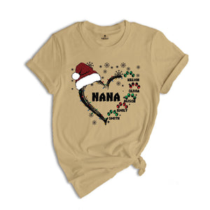 Custom Nana Christmas Shirt, Grandkids Name Shirt, Gift for Nana, Grandma Christmas Shirt, Grandma Heart Shirt, Nana Holiday Tee