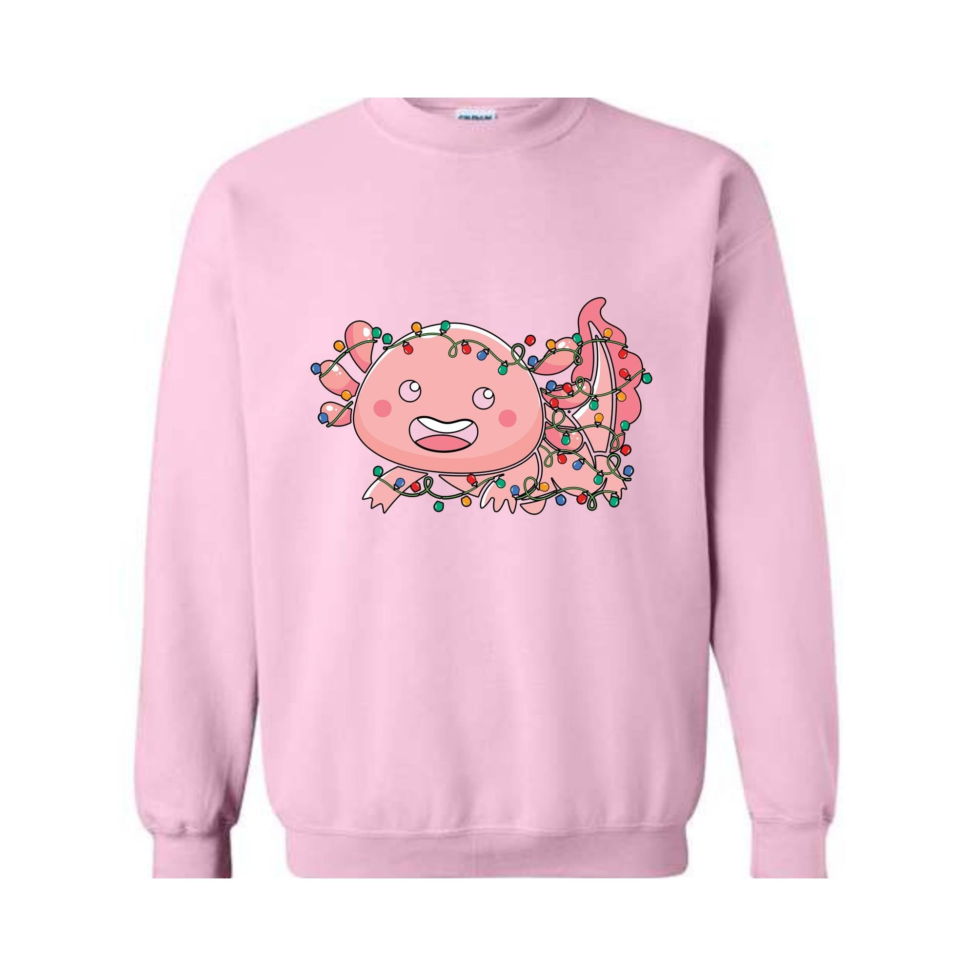 Cute Axolotl Christmas Lights Sweatshirt, Axolotl Lover Sweater, Santa Axolotl Sweatshirt, Axolotl Holiday Sweatshirt