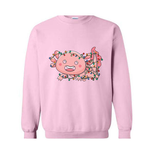 Cute Axolotl Christmas Lights Sweatshirt, Axolotl Lover Sweater, Santa Axolotl Sweatshirt, Axolotl Holiday Sweatshirt