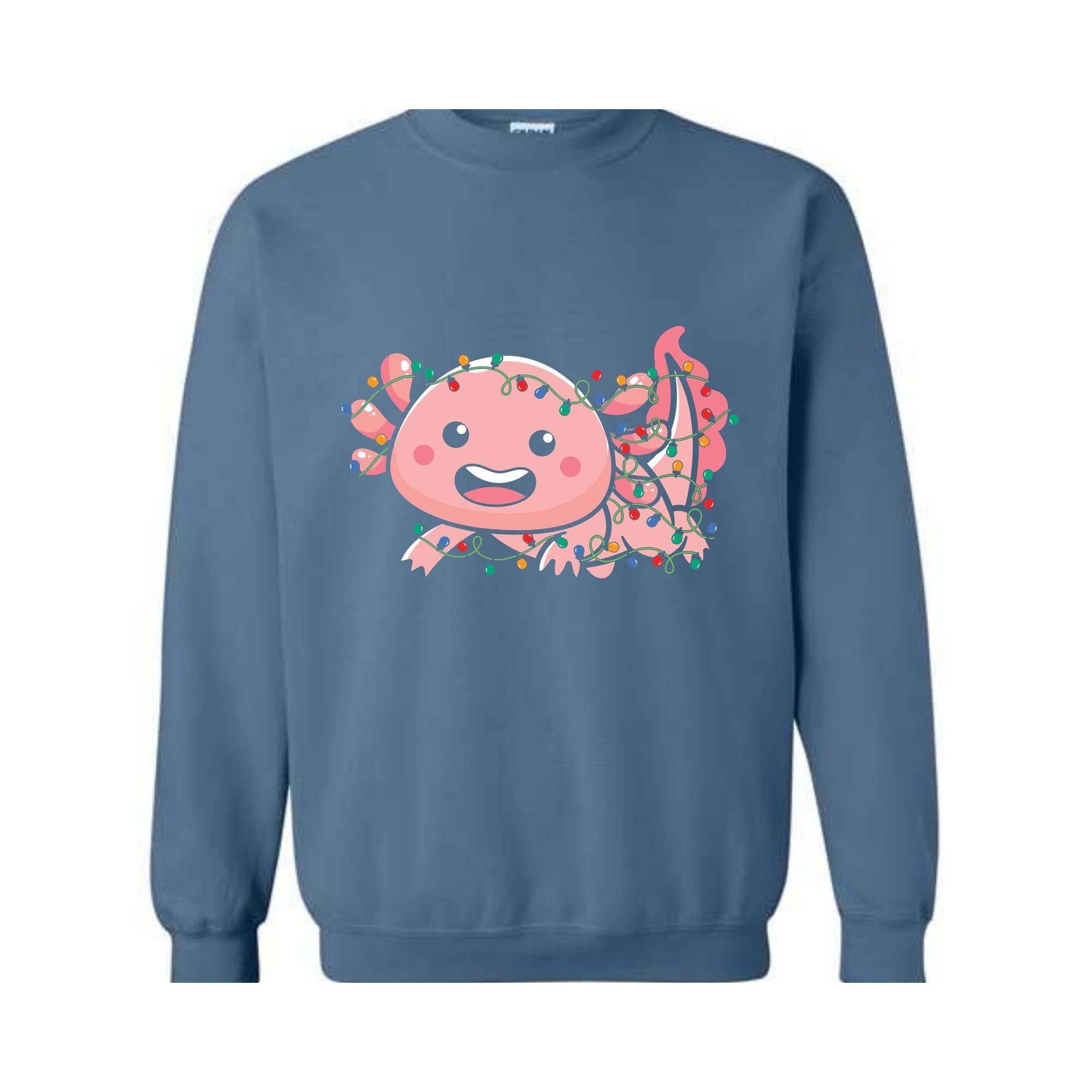 Cute Axolotl Christmas Lights Sweatshirt, Axolotl Lover Sweater, Santa Axolotl Sweatshirt, Axolotl Holiday Sweatshirt