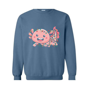 Cute Axolotl Christmas Lights Sweatshirt, Axolotl Lover Sweater, Santa Axolotl Sweatshirt, Axolotl Holiday Sweatshirt