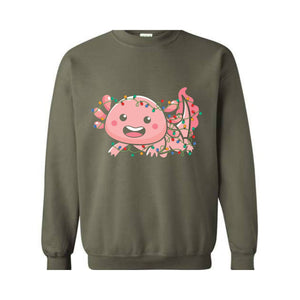 Cute Axolotl Christmas Lights Sweatshirt, Axolotl Lover Sweater, Santa Axolotl Sweatshirt, Axolotl Holiday Sweatshirt