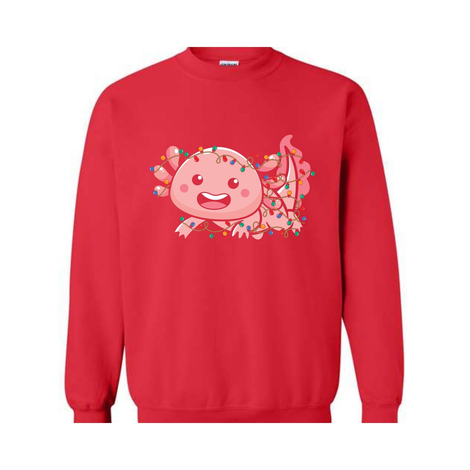 Cute Axolotl Christmas Lights Sweatshirt, Axolotl Lover Sweater, Santa Axolotl Sweatshirt, Axolotl Holiday Sweatshirt