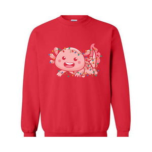 Cute Axolotl Christmas Lights Sweatshirt, Axolotl Lover Sweater, Santa Axolotl Sweatshirt, Axolotl Holiday Sweatshirt