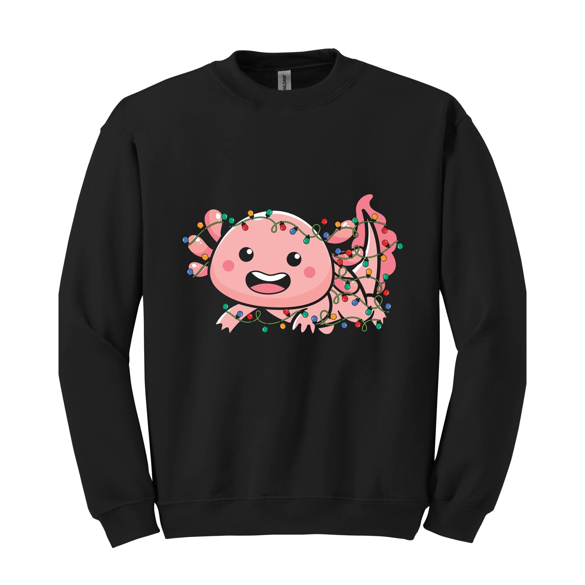 Cute Axolotl Christmas Lights Sweatshirt, Axolotl Lover Sweater, Santa Axolotl Sweatshirt, Axolotl Holiday Sweatshirt