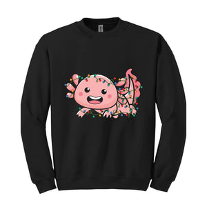 Cute Axolotl Christmas Lights Sweatshirt, Axolotl Lover Sweater, Santa Axolotl Sweatshirt, Axolotl Holiday Sweatshirt
