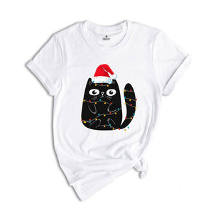 Cute Black Cat Shirt, Christmas Cat Shirt, Christmas Light Shirt, Comfort Colors Cat Shirt, Cat Lover Shirt, Animal Lover Shirt, Cat Mom Tee