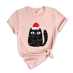 Cute Black Cat Shirt, Christmas Cat Shirt, Christmas Light Shirt, Comfort Colors Cat Shirt, Cat Lover Shirt, Animal Lover Shirt, Cat Mom Tee