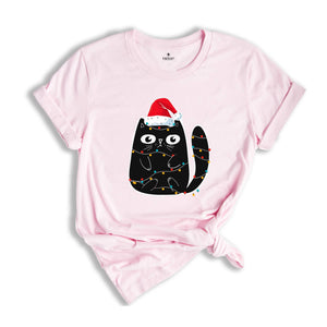 Cute Black Cat Shirt, Christmas Cat Shirt, Christmas Light Shirt, Comfort Colors Cat Shirt, Cat Lover Shirt, Animal Lover Shirt, Cat Mom Tee