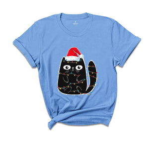 Cute Black Cat Shirt, Christmas Cat Shirt, Christmas Light Shirt, Comfort Colors Cat Shirt, Cat Lover Shirt, Animal Lover Shirt, Cat Mom Tee