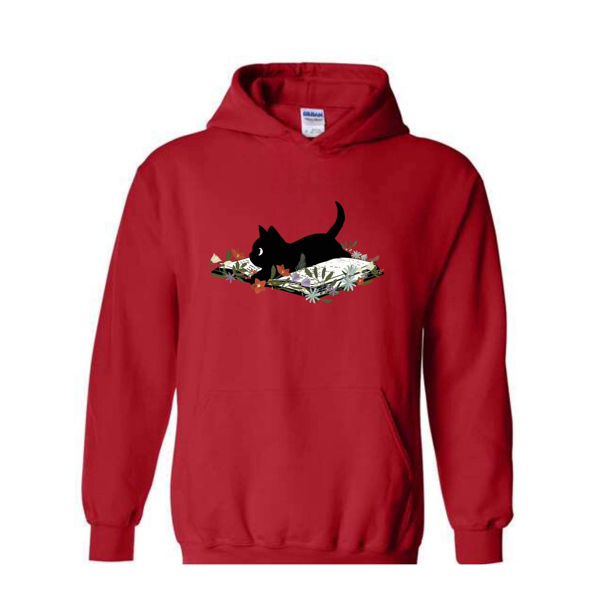 Cute Book Cat Sweatshirt, Floral Cat Bookish Sweatshirt, Gift For Cat Lovers, Cat Mom Hoodie, Bookish Cat Sweater
