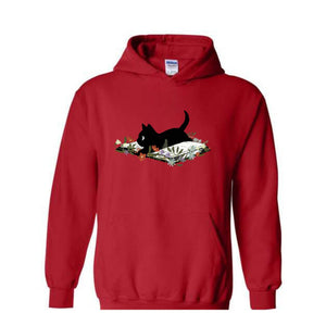 Cute Book Cat Sweatshirt, Floral Cat Bookish Sweatshirt, Gift For Cat Lovers, Cat Mom Hoodie, Bookish Cat Sweater