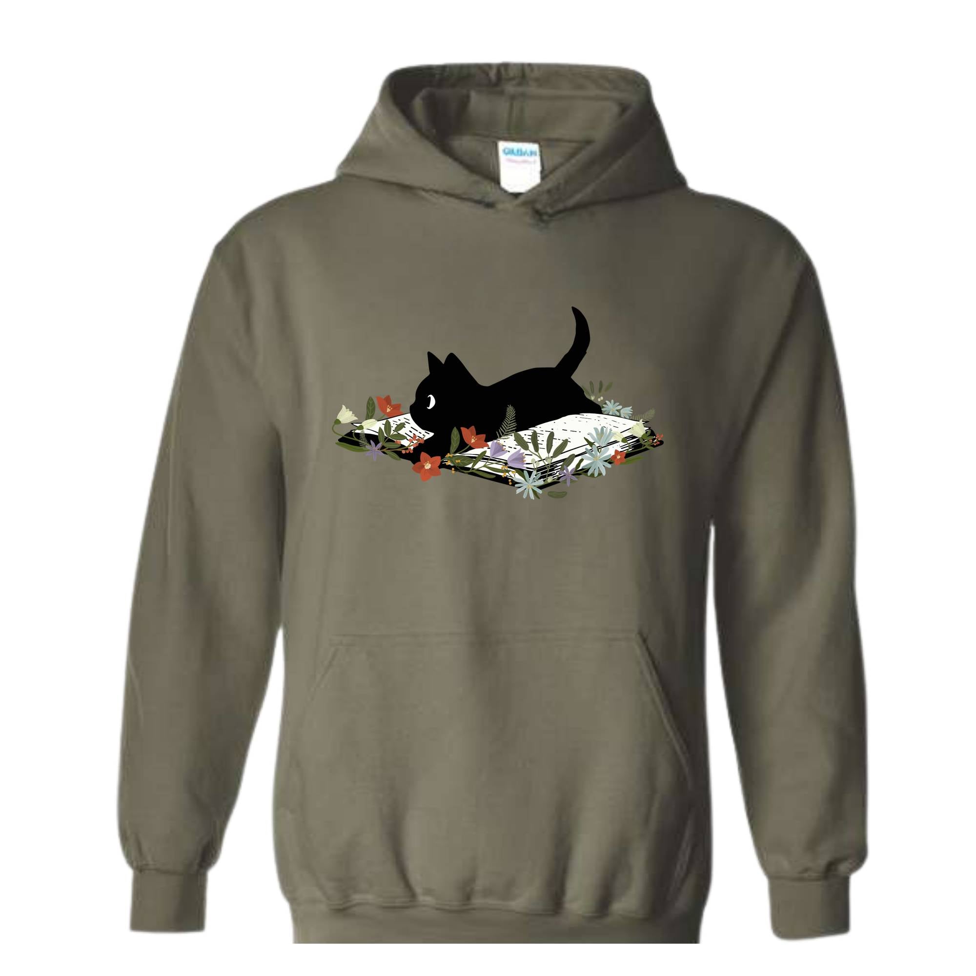 Cute Book Cat Sweatshirt, Floral Cat Bookish Sweatshirt, Gift For Cat Lovers, Cat Mom Hoodie, Bookish Cat Sweater