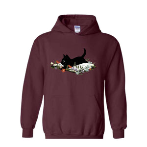 Cute Book Cat Sweatshirt, Floral Cat Bookish Sweatshirt, Gift For Cat Lovers, Cat Mom Hoodie, Bookish Cat Sweater