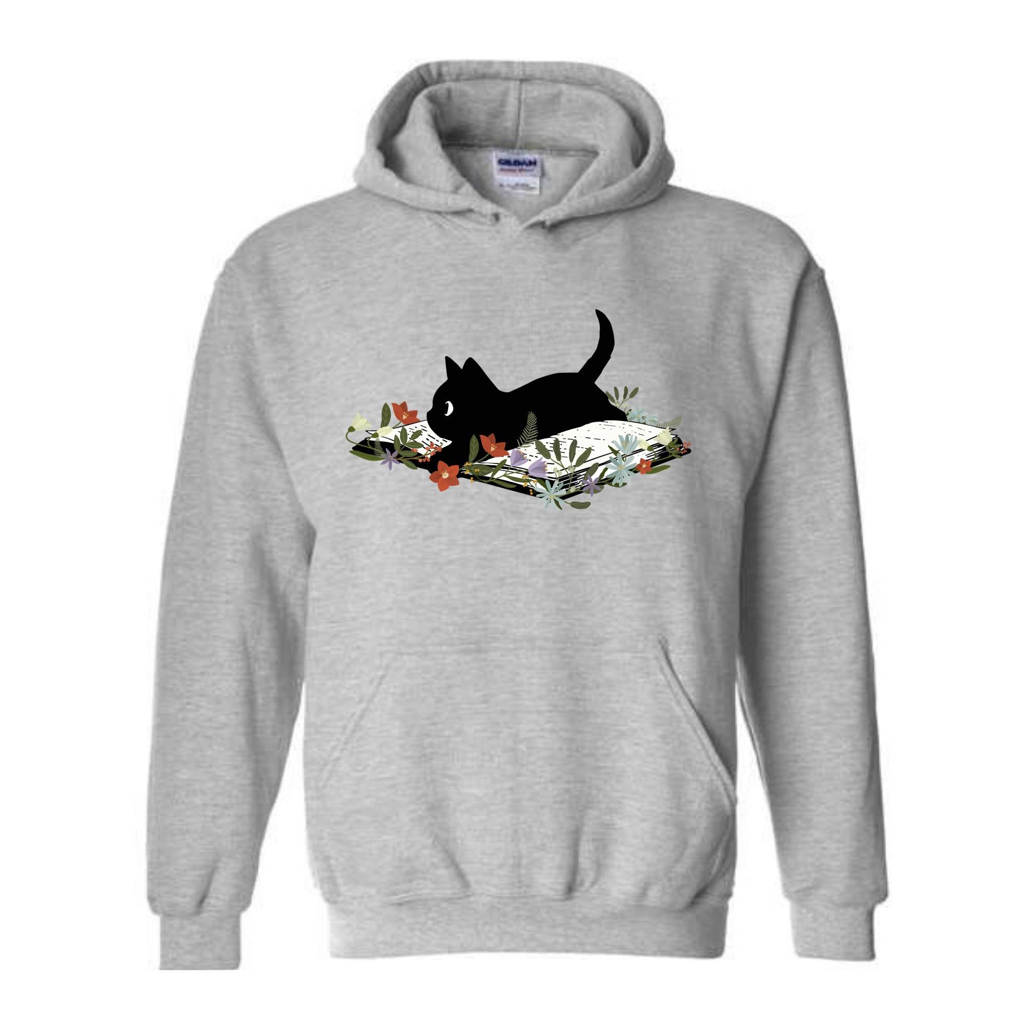 Cute Book Cat Sweatshirt, Floral Cat Bookish Sweatshirt, Gift For Cat Lovers, Cat Mom Hoodie, Bookish Cat Sweater